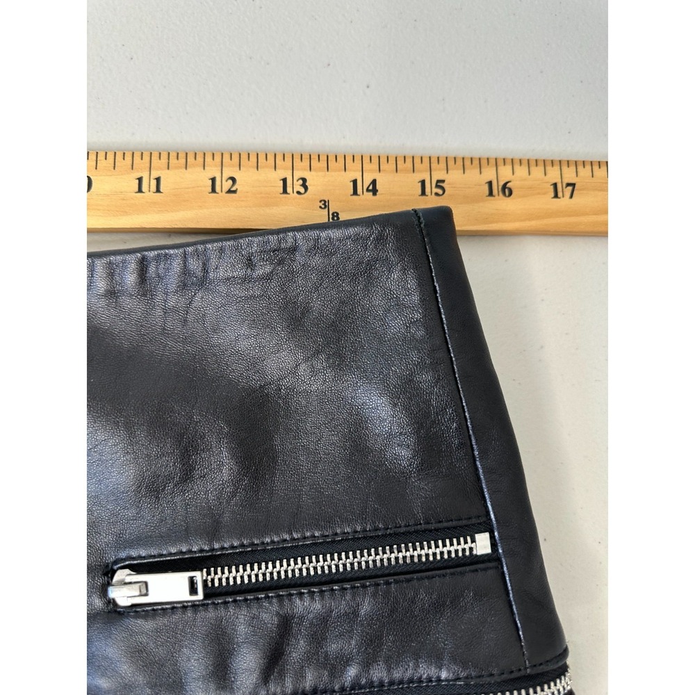 Zara Lambskin Leather Mini Skirt Black Zip Pockets Lined Medium - Picture 5 of 11